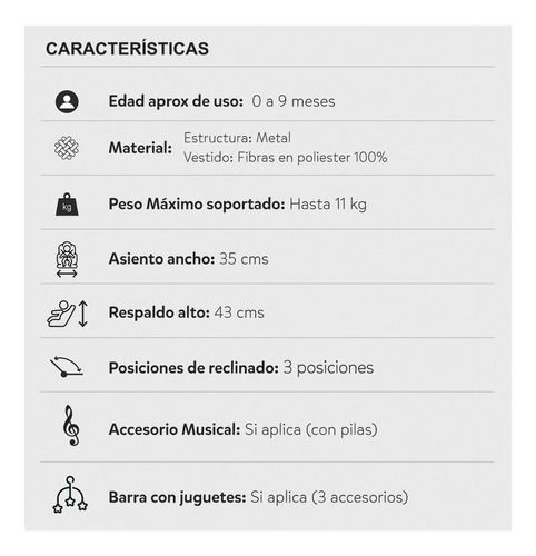 Silla Mecedora  Pikaboo Con Vibrador Y Música Selva Rosa-7