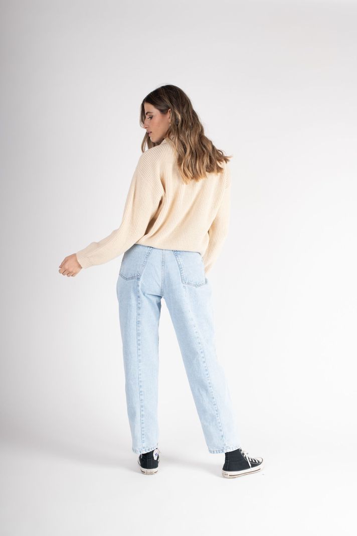 Jeans Mom Tiro Alto Celeste -1