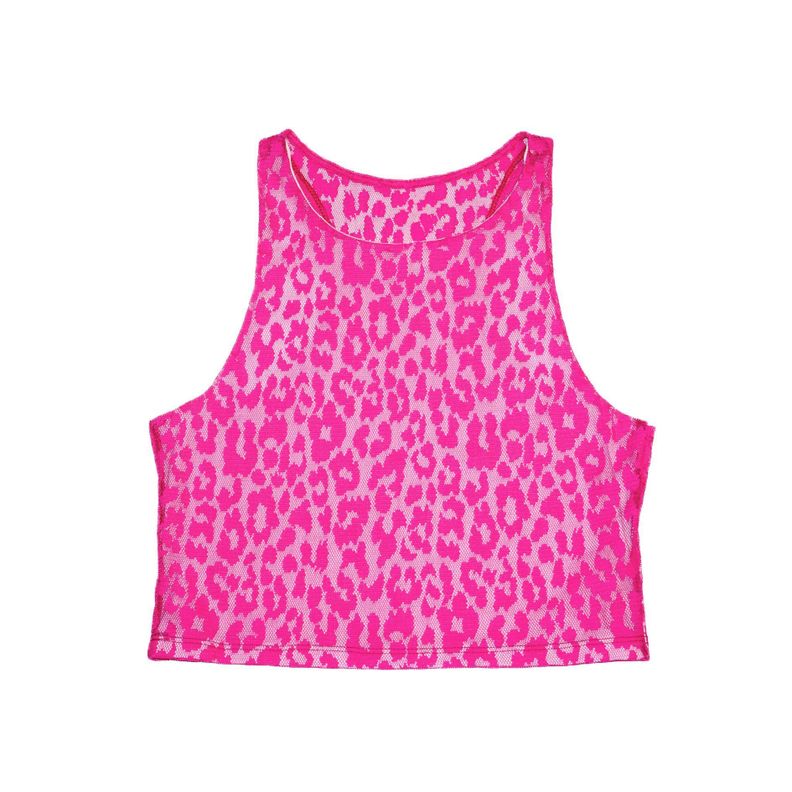 Crop Top Fucsia Animal Print Leopardo de Malla con Forro Interno - MQM-0