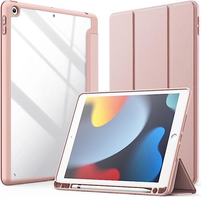 Carcasa Para iPad 10.2 con ranura lapiz / Transparente Rosado-0