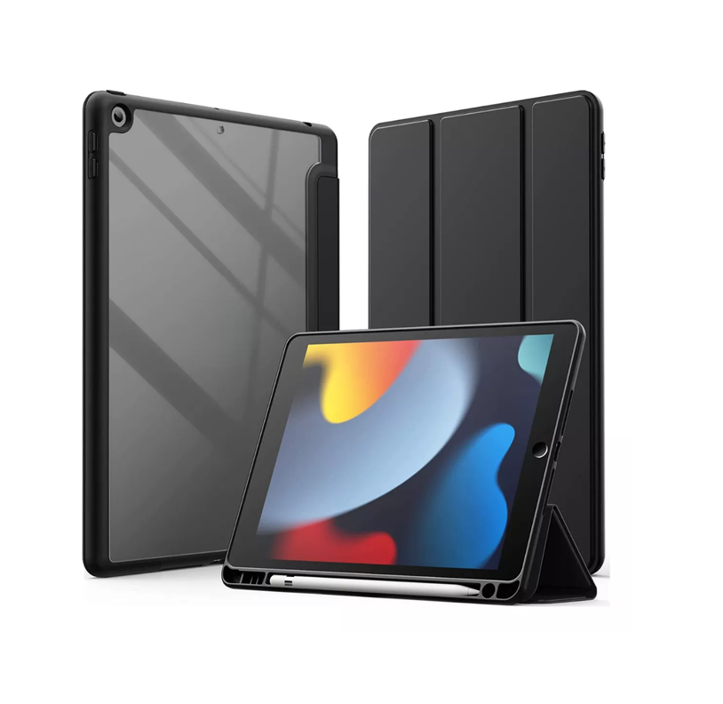 Carcasa Para iPad 10.2 con ranura lapiz / Transparente Negro-0