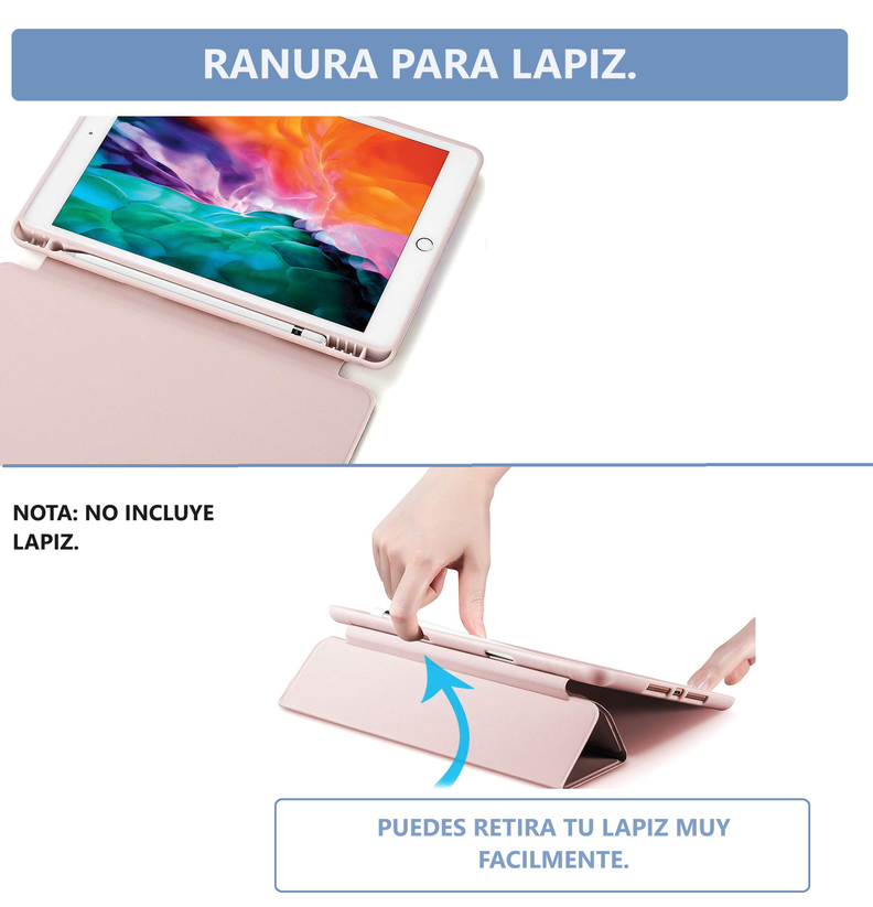 Carcasa Smart Cover Para iPad Air 4 5 10.9 Con Ranura Lapiz / Rosa Palido-2