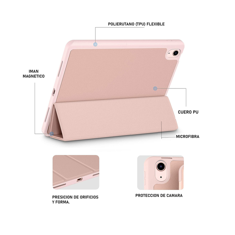 Carcasa Smart Cover Para iPad Air 4 5 10.9 Con Ranura Lapiz / Rosa Palido-4