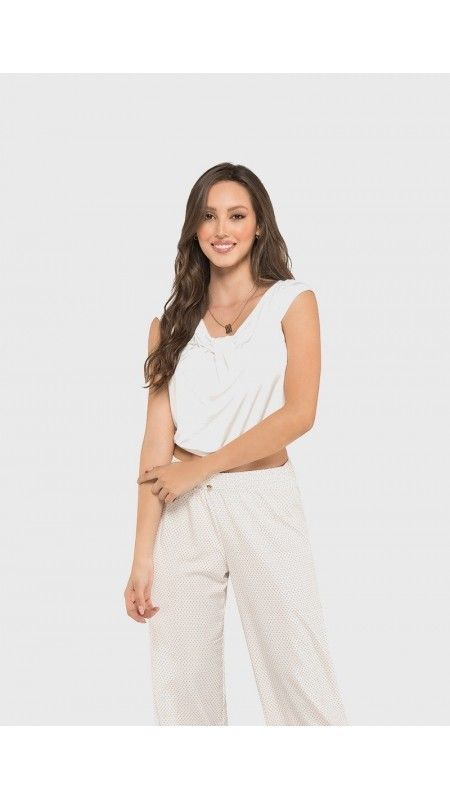 PIJAMA PANTALON LARGO MARFIL PV002 (S)-0
