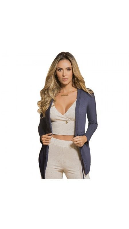 PIJAMA LARGO TRES PIEZAS GRIS 7826 (L)-1