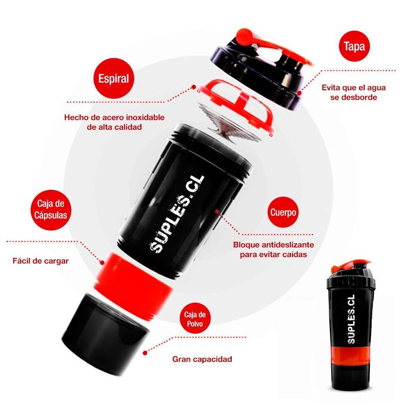 Shaker 3 en 1 600 ml - Negro/Rojo-1