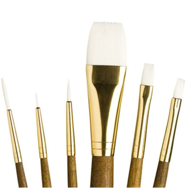 Set 6 Pinceles Princeton Mango Corto Pelo Taklon Blanco-1