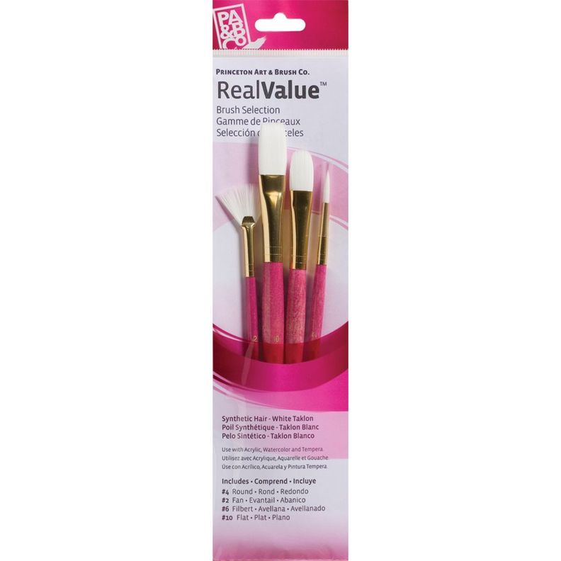 Pinceles Princeton Mango Corto Fucsia Pelo Sintético Set 4-0