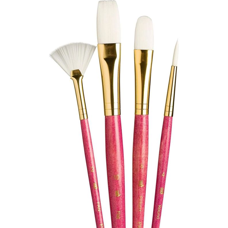 Pinceles Princeton Mango Corto Fucsia Pelo Sintético Set 4-1