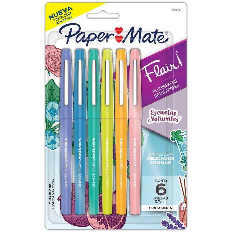 Marcadores Paper Mate Flair con 6 Aromas Escencias Naturales-0
