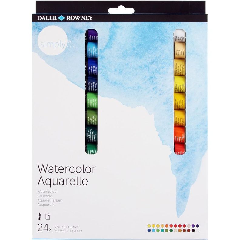 Set 24 Colores Acuarela en Tubos Daler Rowney Simply 12ml-0
