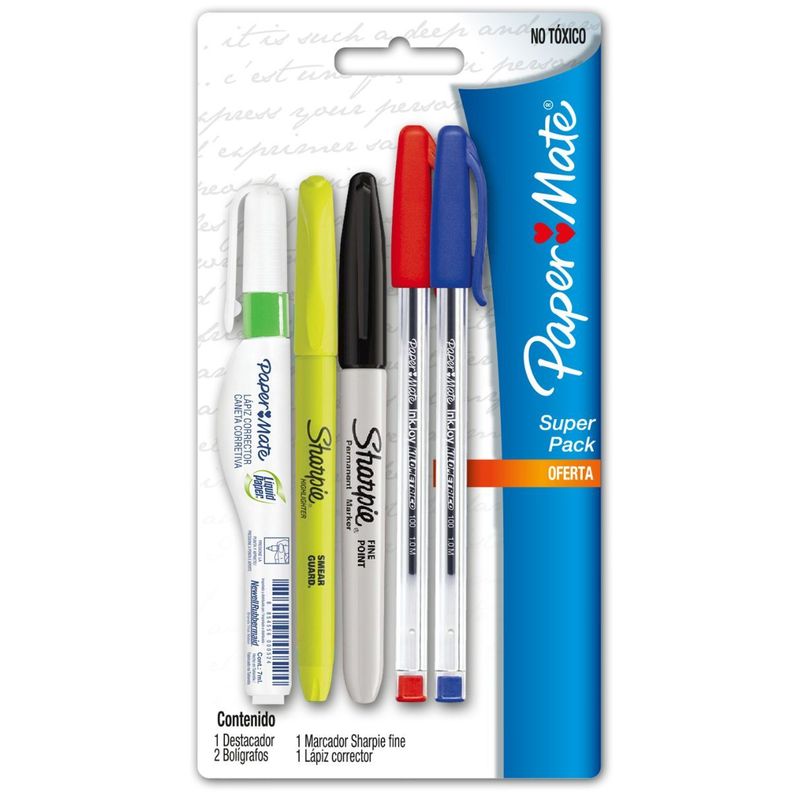 Pack Oficina 2 Bolígrafos + Corrector Marcador y Destacador-0