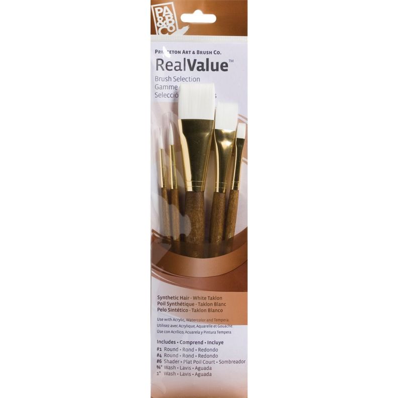 Pinceles Princeton Mango Corto Cafe Pelo Sintético Set 5-0
