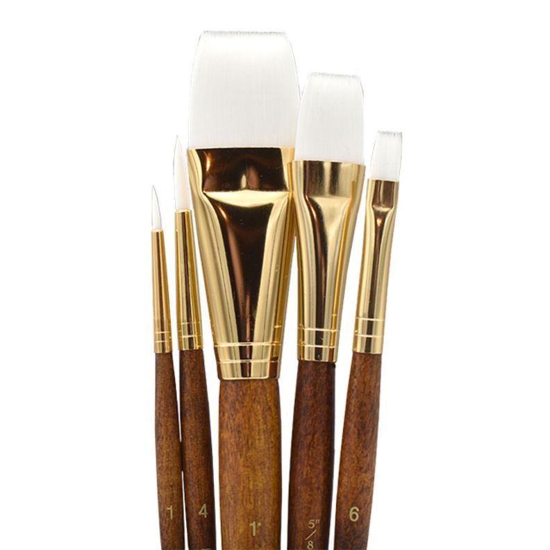 Pinceles Princeton Mango Corto Cafe Pelo Sintético Set 5-1