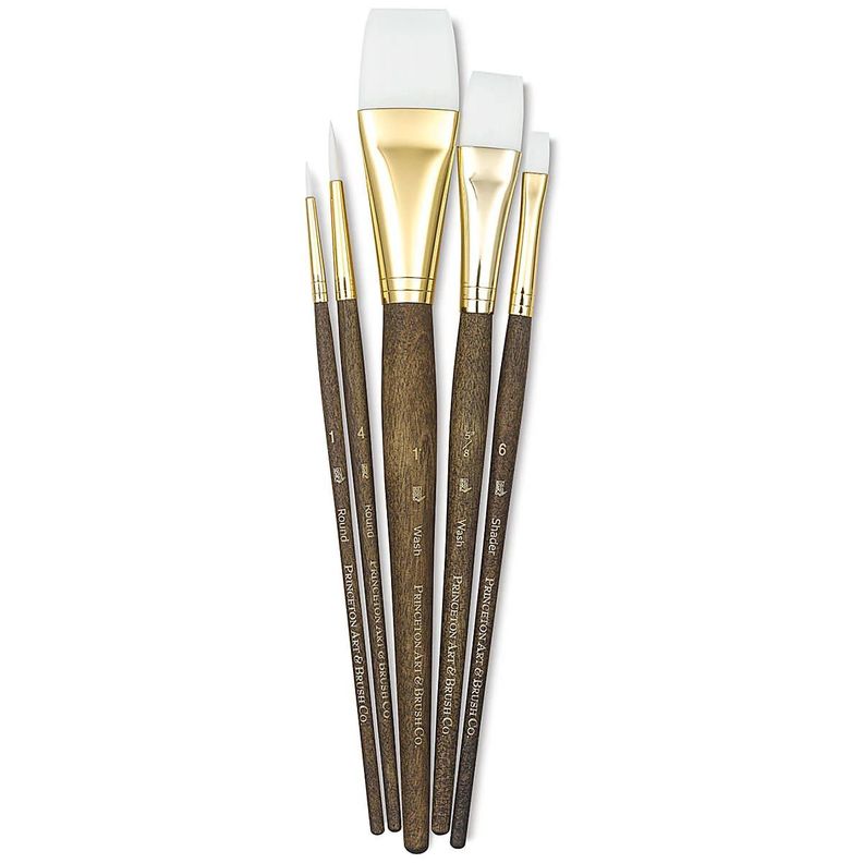 Pinceles Princeton Mango Corto Cafe Pelo Sintético Set 5-2