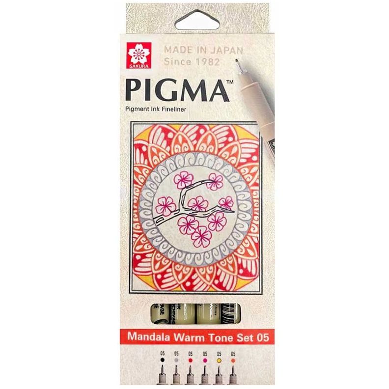 Set 6 Tiralineas Sakura Pigma Mandala 0.5mm Colores Calidos Surtido