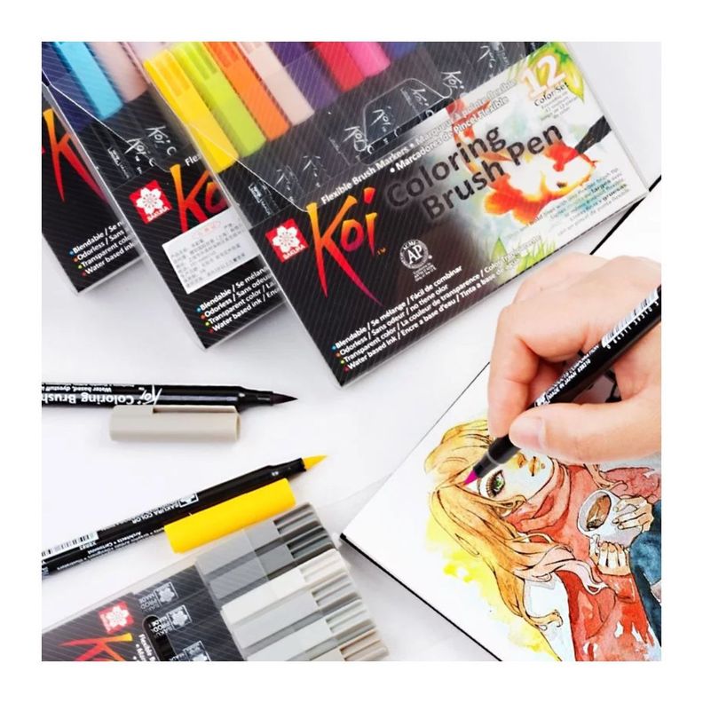 Set 6 Marcadores Acuarelables Koi Lettering Colores Básicos-1