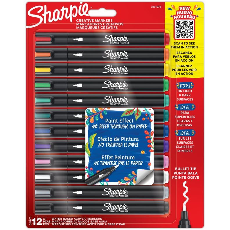 Set 12 Marcadores Acrílicos Sharpie Punta Bala Colores-2