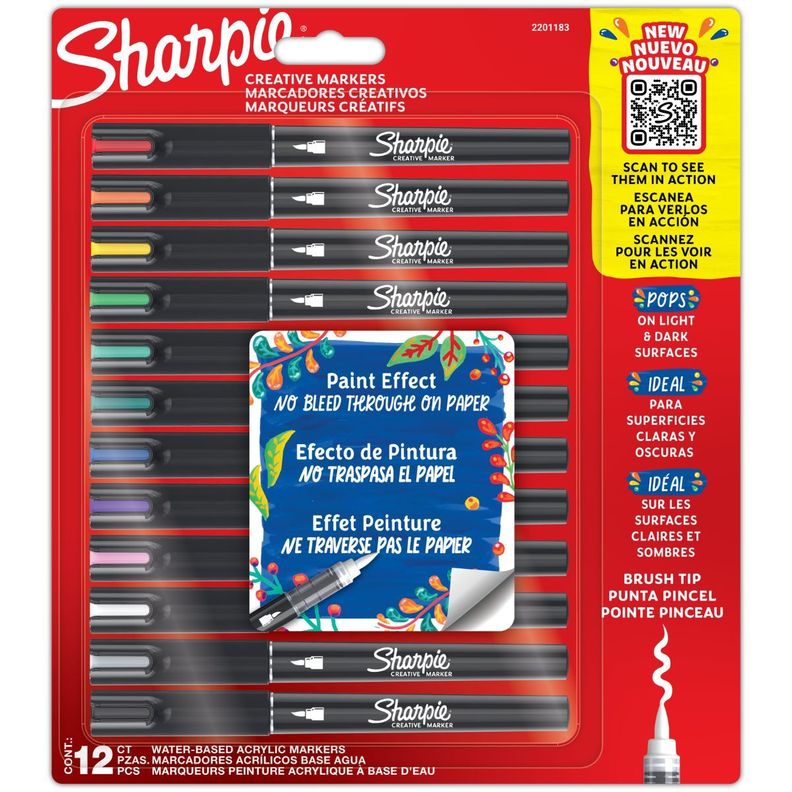 Set 12 Marcadores Acrílicos Sharpie Punta Pincel Colores-2