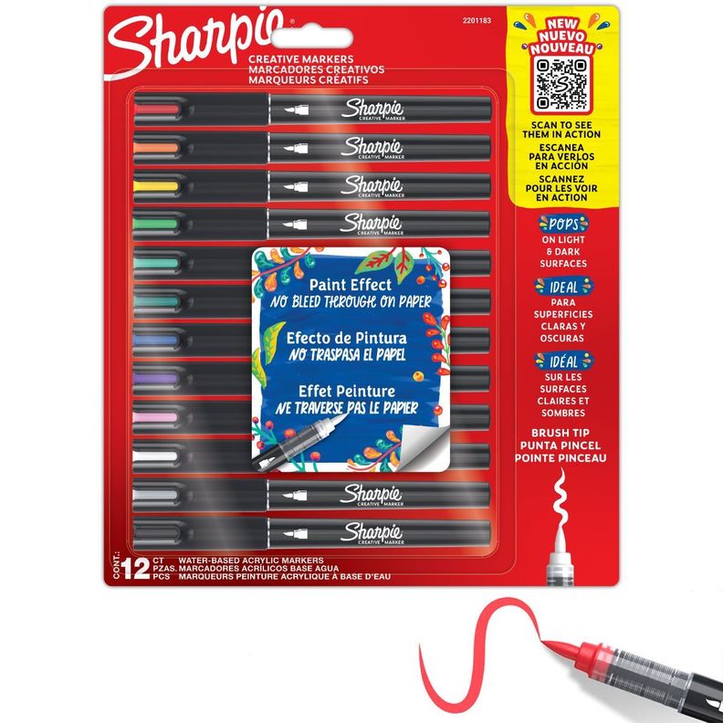 Set 12 Marcadores Acrílicos Sharpie Punta Pincel Colores-0