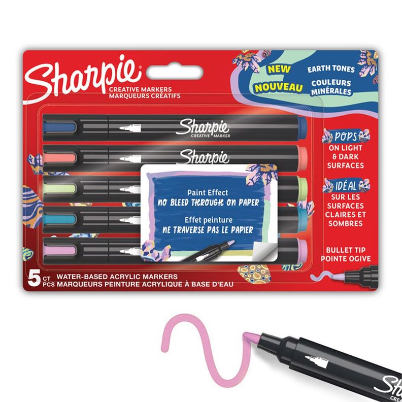 Set 5 Marcadores Sharpie Acrylic Punta Redonda Tonos Tierra Surtido