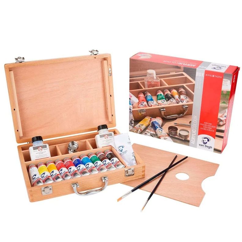 Pack de Acrílico Van Gogh Caja Madera 10 Colores + Accesorios-0