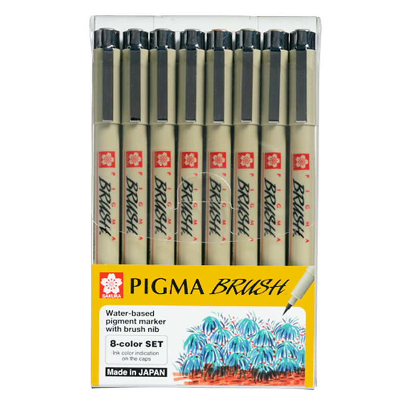 Plumones Punta Pincel Sakura Pigma Set 8 Colores-0