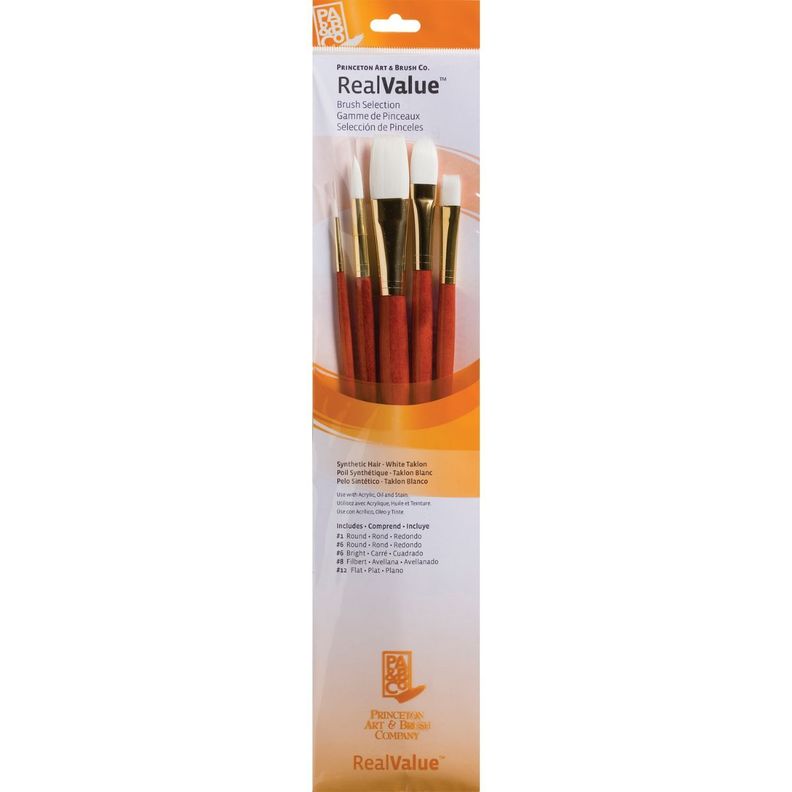 Pinceles Princeton Mango Largo Pelo Sintético Blanco Set 5-0