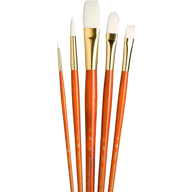 Pinceles Princeton Mango Largo Pelo Sintético Blanco Set 5-1