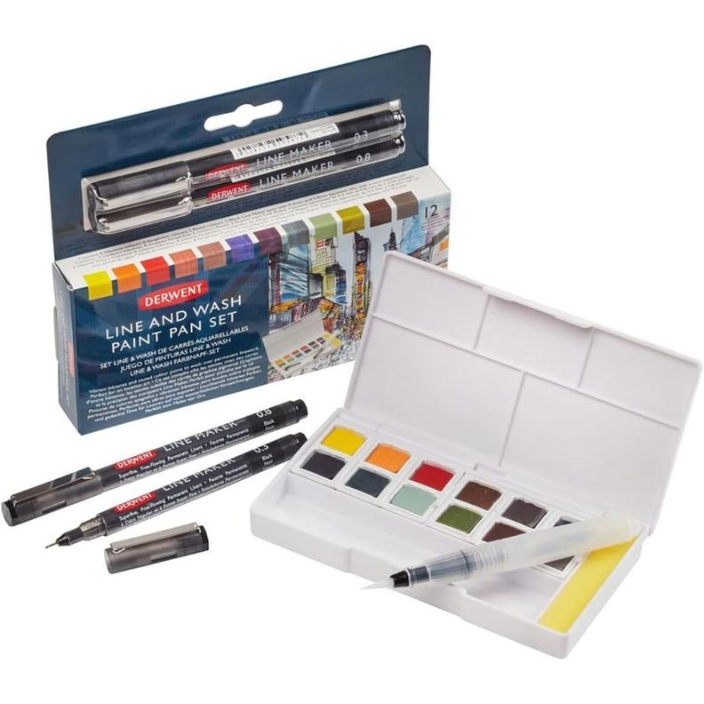 Set de Acuarelas Derwent 12 Colores + 2 Tiralíneas-3