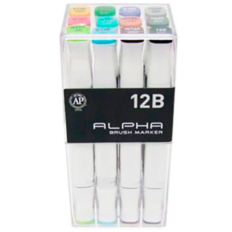 Plumones Punta Pincel Alpha Brush Basicos B Set 12 Colores-2