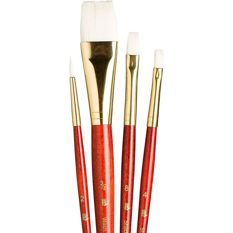 Set 4 Pinceles Princeton Mango Corto Pelo Taklon Blanco-0
