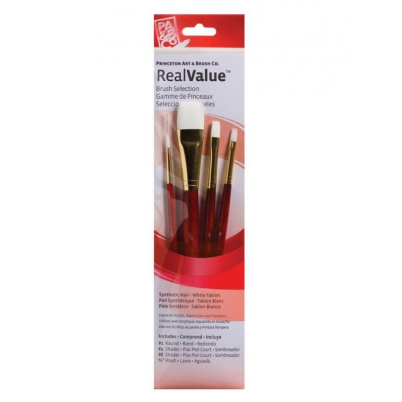 Set 4 Pinceles Princeton Mango Corto Pelo Taklon Blanco-1
