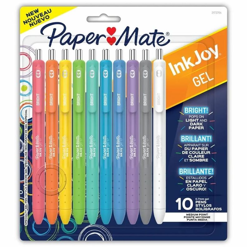 Set 10 Lapices Gel Inkjoy Paper Mate Retractil Punta F 07mm Surtido
