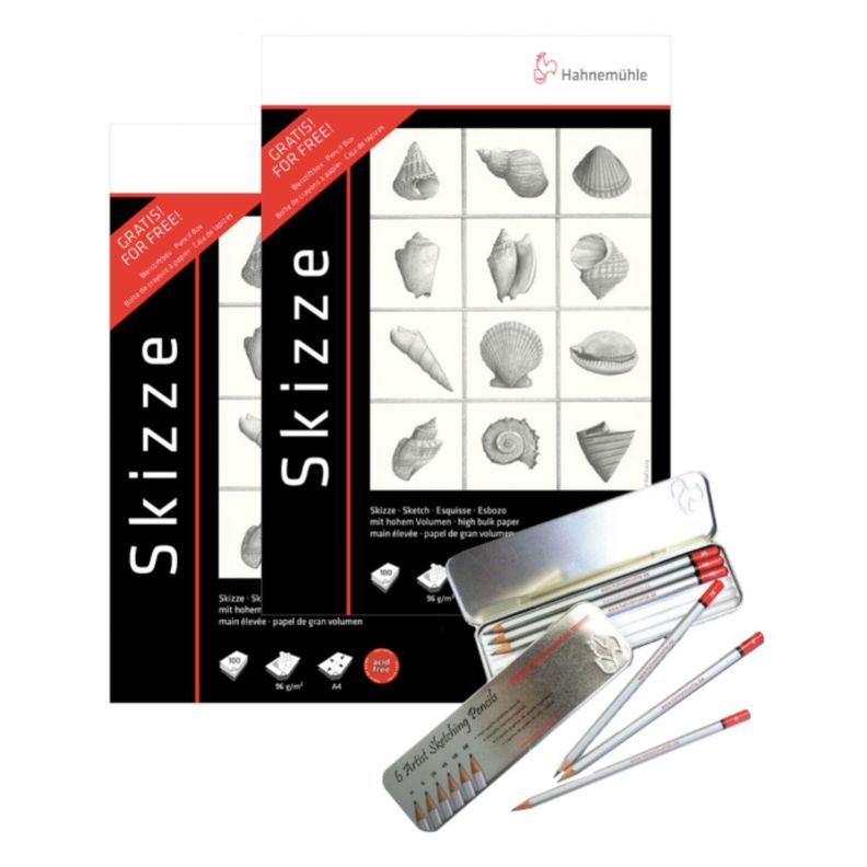 2 Block de Dibujo Hahnemuhle con Set de Grafito de Regalos-0