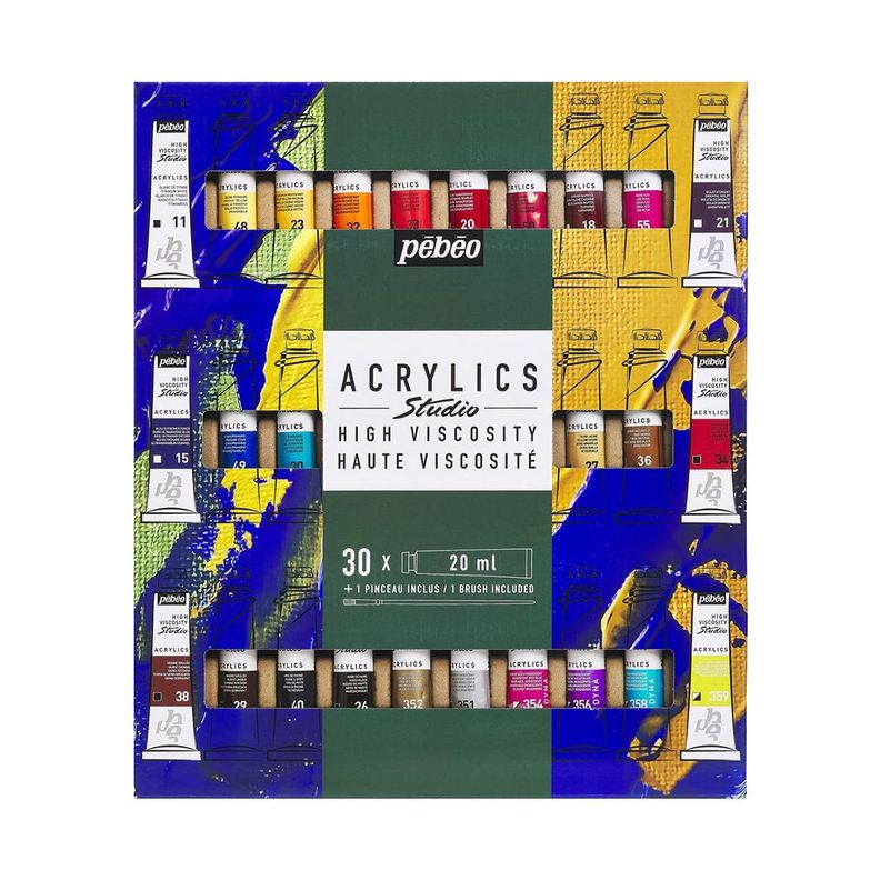 Set 30 Acrílico Pebeo Studio Colores 20ml + Pincel