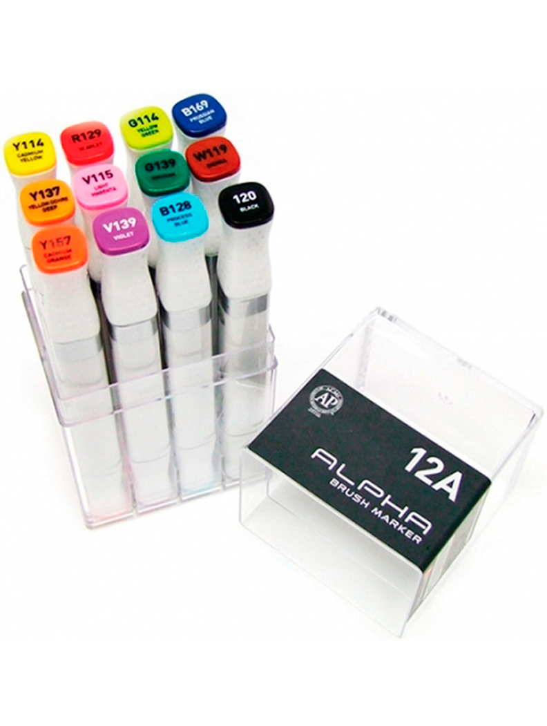 Plumones Punta Pincel Alpha Brush Basicos A Set 12 Colores-0