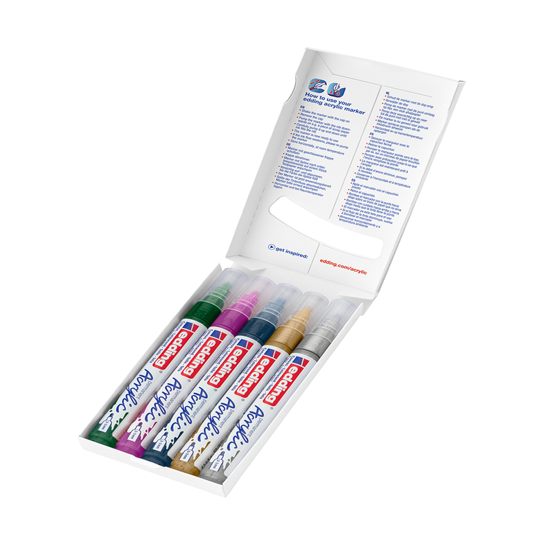 Marcadores Acrílicos Edding 5100 Set 5 Colores Festivos-3