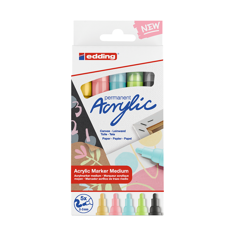 Marcadores Acrílicos Edding 5100 Set 5 Colores Pasteles-0