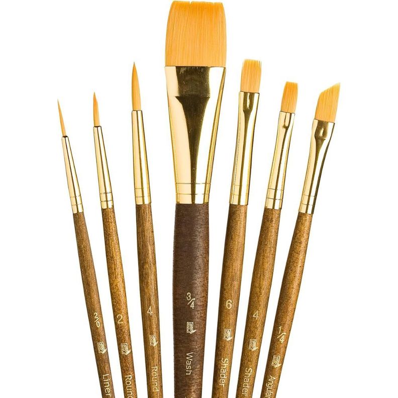 Set 7 Pinceles Princeton Mango Corto Pelo Taklon Dorado-1