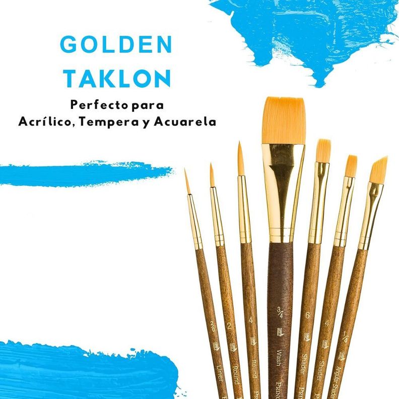 Set 7 Pinceles Princeton Mango Corto Pelo Taklon Dorado-2