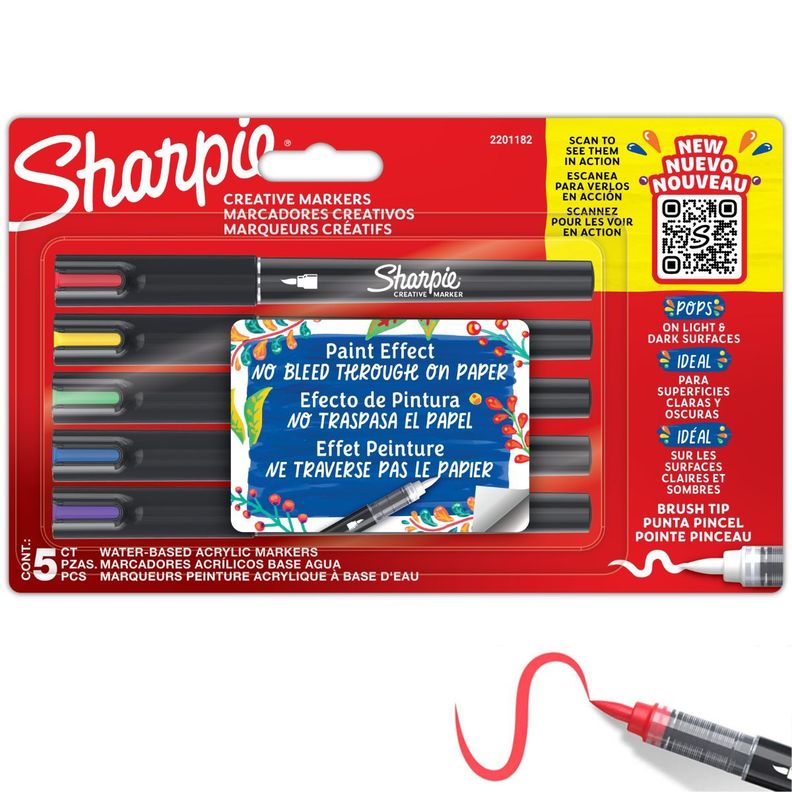Set 5 Marcadores Acrílicos Sharpie Punta Pincel Colores-0