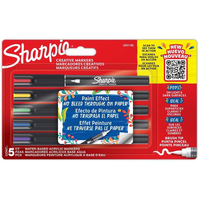 Set 5 Marcadores Acrílicos Sharpie Punta Pincel Colores-2