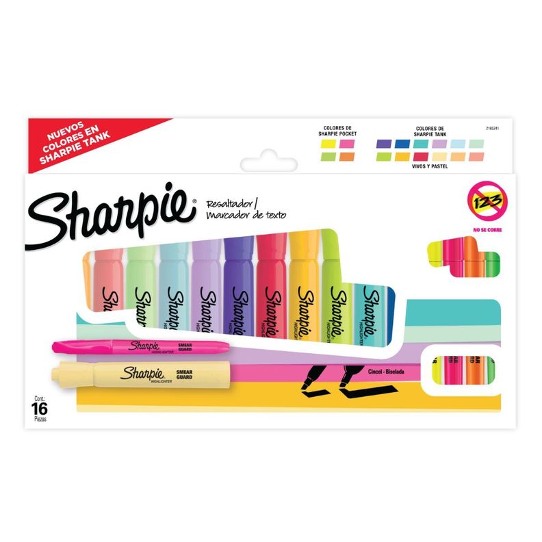 Set 16 Destacadores Sharpie Tonos Pasteles Punta Biselada-0