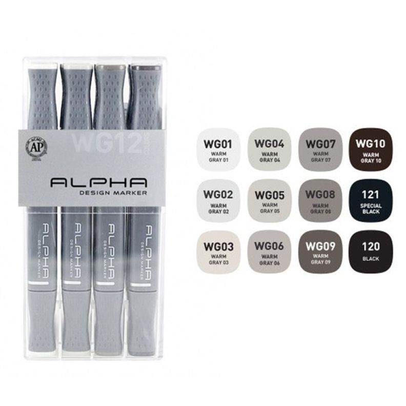 Marcadores Alpha Design Gris Cálido Set 12 Colores-2