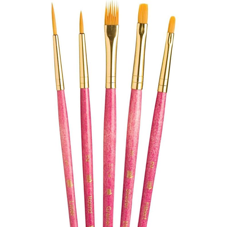 Set 5 Pinceles Princeton Mango Corto Pelo Taklon Dorado-0