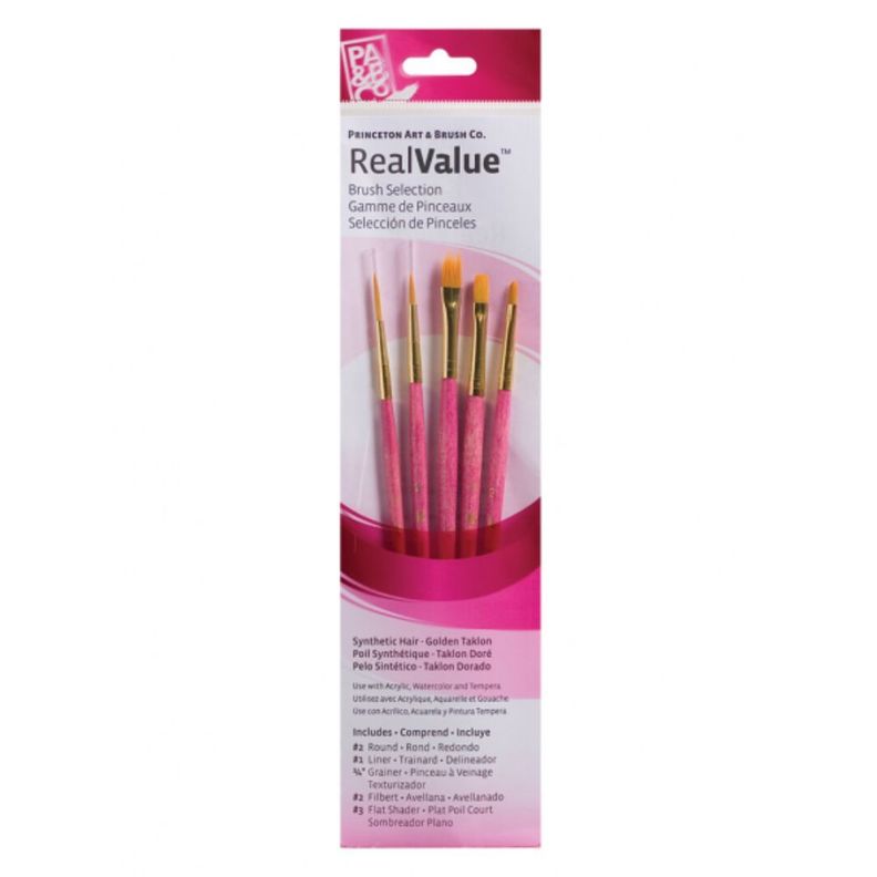 Set 5 Pinceles Princeton Mango Corto Pelo Taklon Dorado-1
