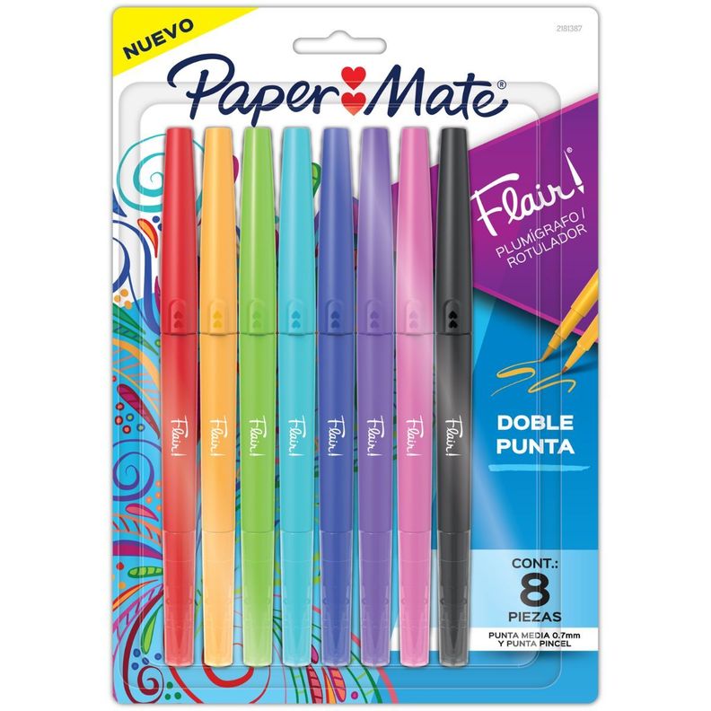 Marcadores Flair Doble P. Paper Mate 8 Colores Surtido