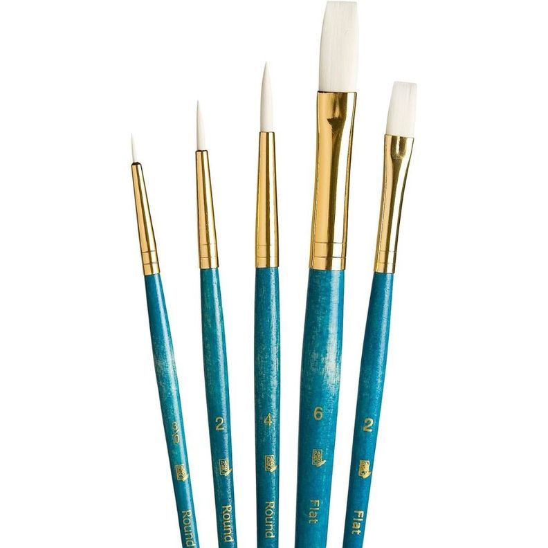 Set 5 Pinceles Princeton Mango Corto Pelo Taklon Blanco-0