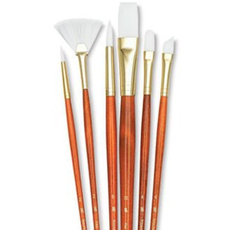 Set 6 Pinceles Princeton Mango Largo Pelo Taklon Blanco-1